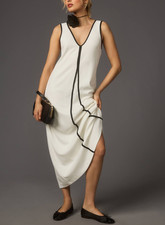 Anthropologie Maeve White Black Sleeveless A-Line Knit Maxi Dress Petite Sz XLP