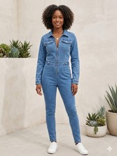 Blue Denim Long Sleeve Zip Front Collared Jum...