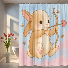 Cute Bunny Shower Curtain with Heart Design for Kids Room