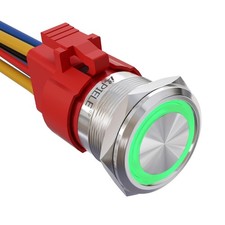 10 Amp 22mm Latching Push Button Switch 12V LED Waterproof Green