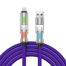 4 in 1 Multi-USB Heavy Duty Charging Cable - Apple, Android, USB, USBC - Purple