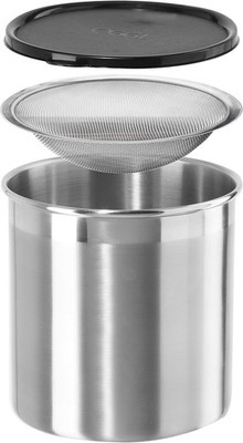 Oggi Stainless Steel Jumbo Grease Container with Removable Strainer and Snug Lid