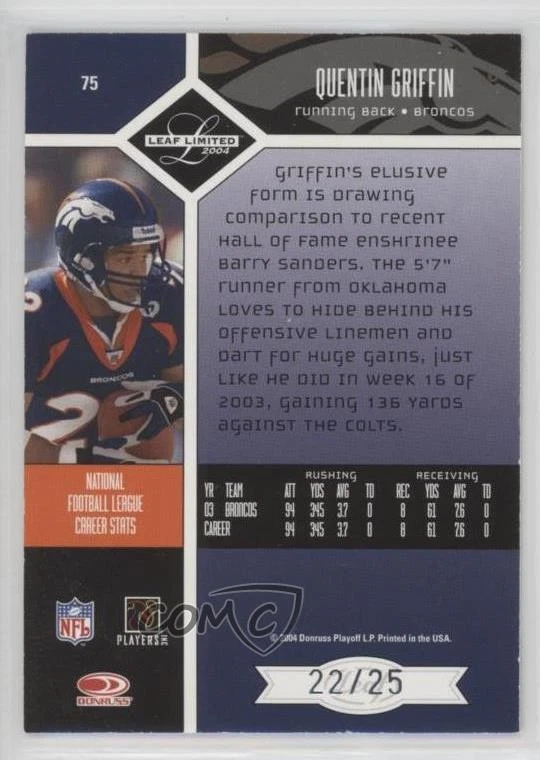 2004 Leaf Limited Spotlight Gold /25 Quentin Griffin #75 - Image 2 of 2