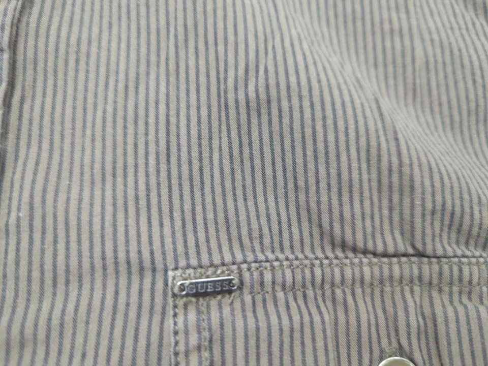 Guess Button Up Shirt Mens Large Vertical Stripes Short Sleeve Slim Fit - Image 2 of 4