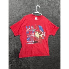 Vintage Looney Tunes Tasmanian Devil USA Flag T-Shirt Red Delta Made in USA L