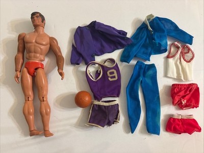 Vintage 1971 Mattel Big Jim With Clothes , Accessories 10'' Basketball Lot Of 10