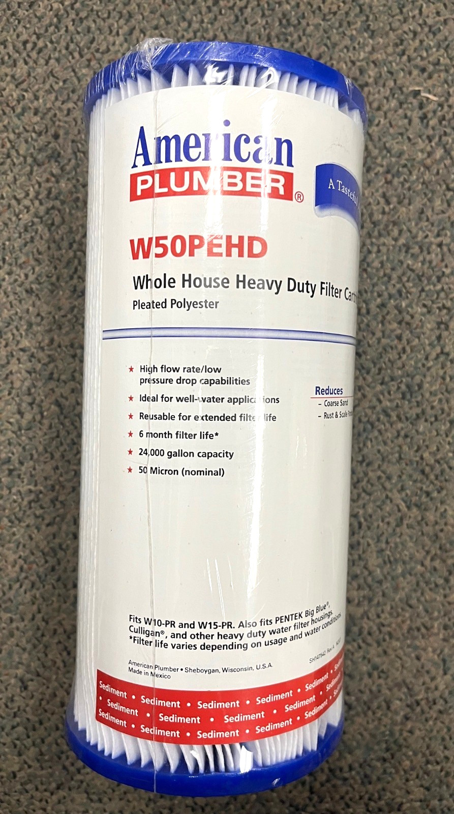 American Plumber W50PEHD Heavy Duty Filter Cartridge, Pleate