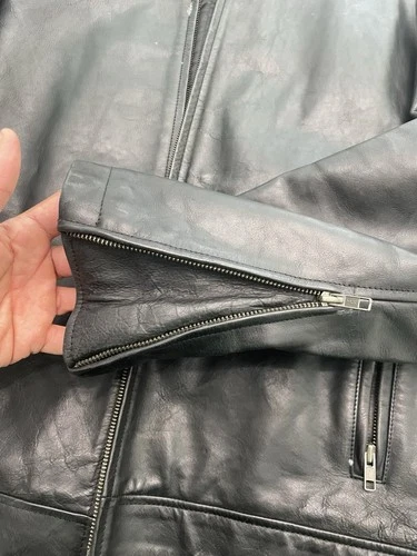 GAP Men's Genuine Leather Biker Jacket Black Zip Front Lined Size M image 4