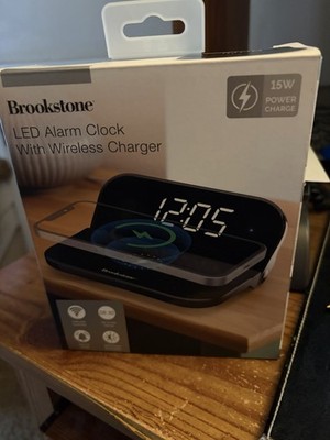 Brookstone Desk LED Alarm Clock 15W Wireless Charger for iPhone