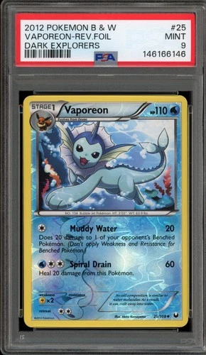 Pokemon Vaporeon Dark Explorers Reverse Holo #25 PSA 9 Mint