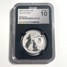 2023 Australia Silver Lunar Year of Rabbit NGC X MS10 1/2 Oz Bullion Coin .9999
