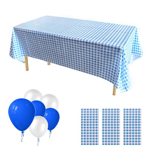 3Pack Plastic Table Cloth Disposable, Blue and White Checkered Gingham Tablec...