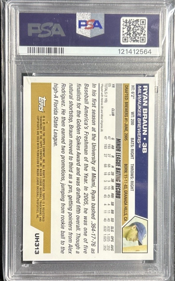 Ryan Braun Signed 2005 Topps Updates & Highlights #UH313 PSA/DNA Auto 10 - Image 3 of 4