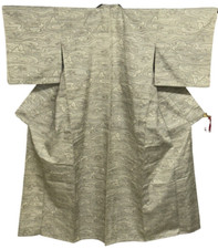 Japanese Vintage Kimono Silk White Tsumugi Expensive Tradition Dirt Height 62in
