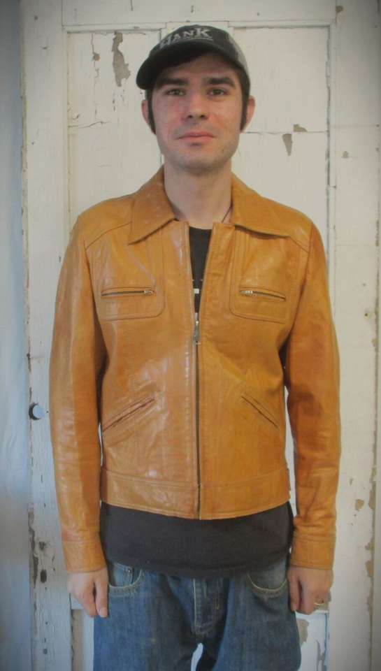 70s Vintage Leather Jacket Soft Butterscotch Made in Mexico Dog Ear