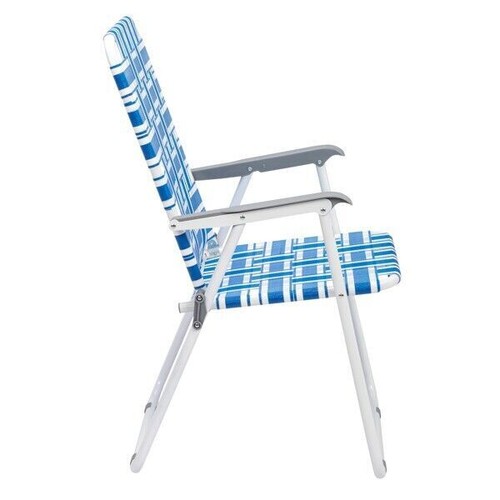 2-pcs Folding Beach Chair, Steel Tube PP Webbing Bearing, Blue& White Strip - Picture 10 of 15