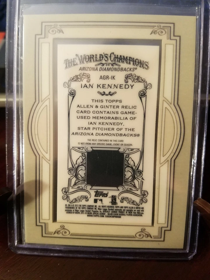 2013 Topps Allen and Ginter Framed Mini Relics Baseball Card #IK Ian Kennedy - Image 3 of 3