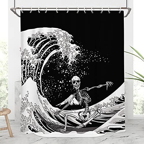 Halloween Skull Shower Curtain Funny Skeleton Adults Cool Gothic Witchy - 第 2/7 張圖片