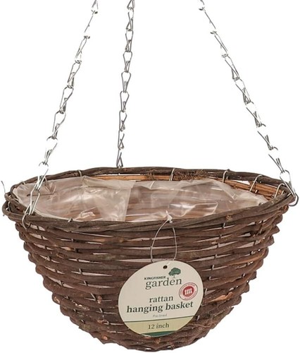 LIGHT/DARK RATTAN-WIRE HANGING BASKET SILVER CHAIN WICKER FLOWER PATIO PLANT POT - Picture 10 of 26