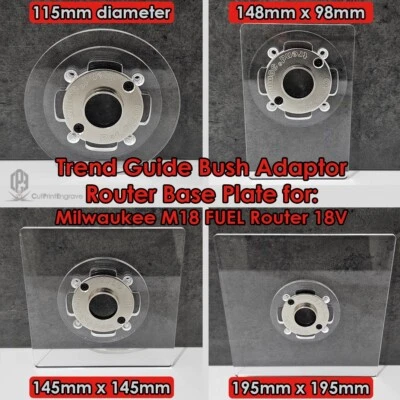 CUTPRINTENGRAVE Milwaukee M18 FUEL Router 18V Router Trend Guide Bush Adaptor Base Plate-4 sizes