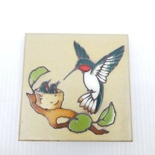 Cleo Teissedre Hummingbird Hand Painted Ceramic Tile Coaster Trivet Wall Decor
