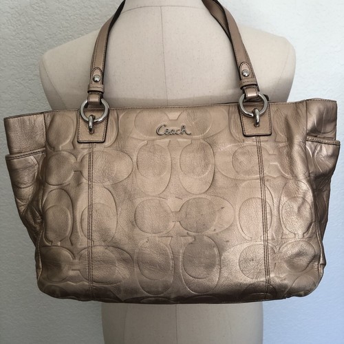 Authentic COACH Metallic Gold East West Embossed Signature Leather Tote Bag - Picture 8 of 8