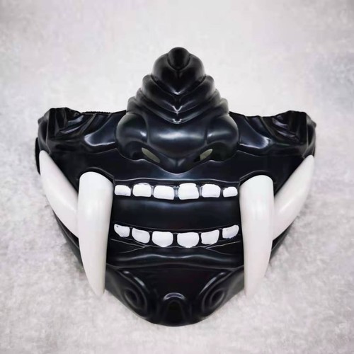 Half Face Mask Prajna Devil Hannya Noh Kabuki Demon Oni Samurai Halloween Prop - Picture 16 of 19