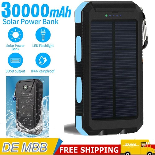 30000mAh Solar Power Bank Charger Ladegerät Externer Batterie+LED 2 USB Akku DE - Bild 8 von 20