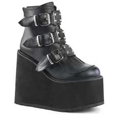 DEMONIA SWI105/BVL Wedge Platform Punk Gothic Buckle Straps Women's Ankle Boots