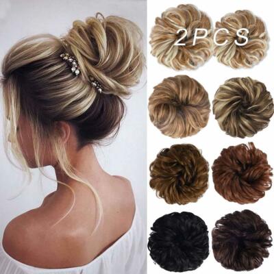 Feshfen  1 pc Short Messy Curly Hair Bun Piece Up Do Drawstring Ponytail Hair