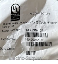 Enphase Q-CONN-10F For Q cable Female Field-Wireable Connector (Qty:10)