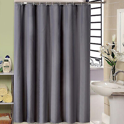 Waterproof Fabric Grey Shower Curtain Rings Hooks Set Bathroom Bath Mildewproof