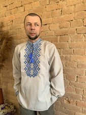 Ukrainian men's long sleeve embroidered shirt in color