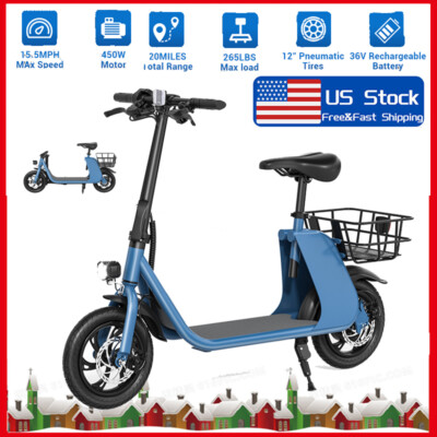 450W Sports Electric Scooter Adult Commuter +Seat Electric Moped Ebike E-Scooter