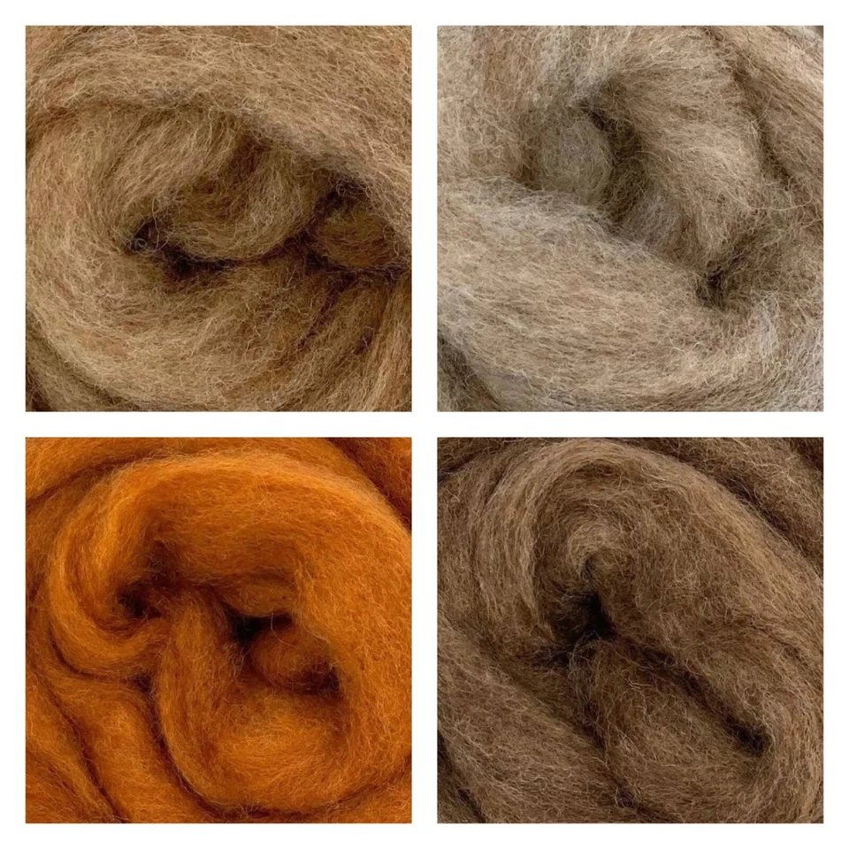 WORLD OF WOOL 4 Pack Corriedale Needle Wet Felting Wool Roving Animal Shades 100g
