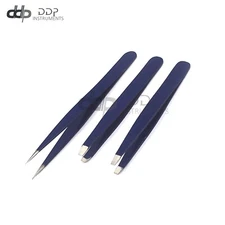 Eyebrow Tweezers Set 3 Pcs Eyebrow With Slant Straight & Pointed Tips (Blue)