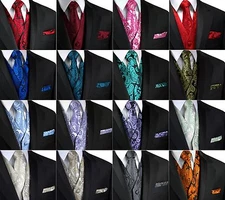 Men's Paisley Tuxedo Vest, Tie and Hankie. Formal Dress Wedding Prom Homecoming