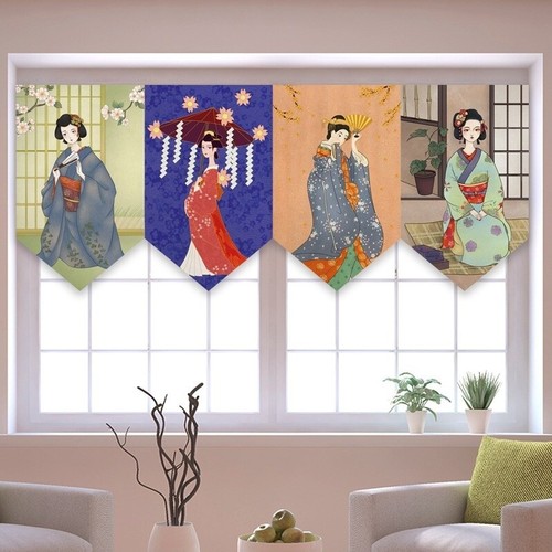 Retro Japanese Noren Drape Curtain Valance Hanging Flag Short Kitchen Triangle - Picture 3 of 19