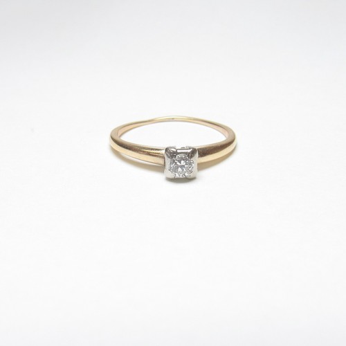1930s Vintage 14K Yellow, White Gold 0.10 Ct European Cut Diamond Solitaire Ring