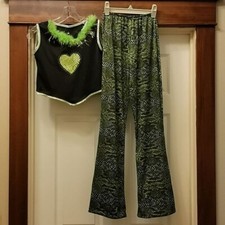 Rubies Dance Costume Black Green Top Bell Bottom Pants Youth L