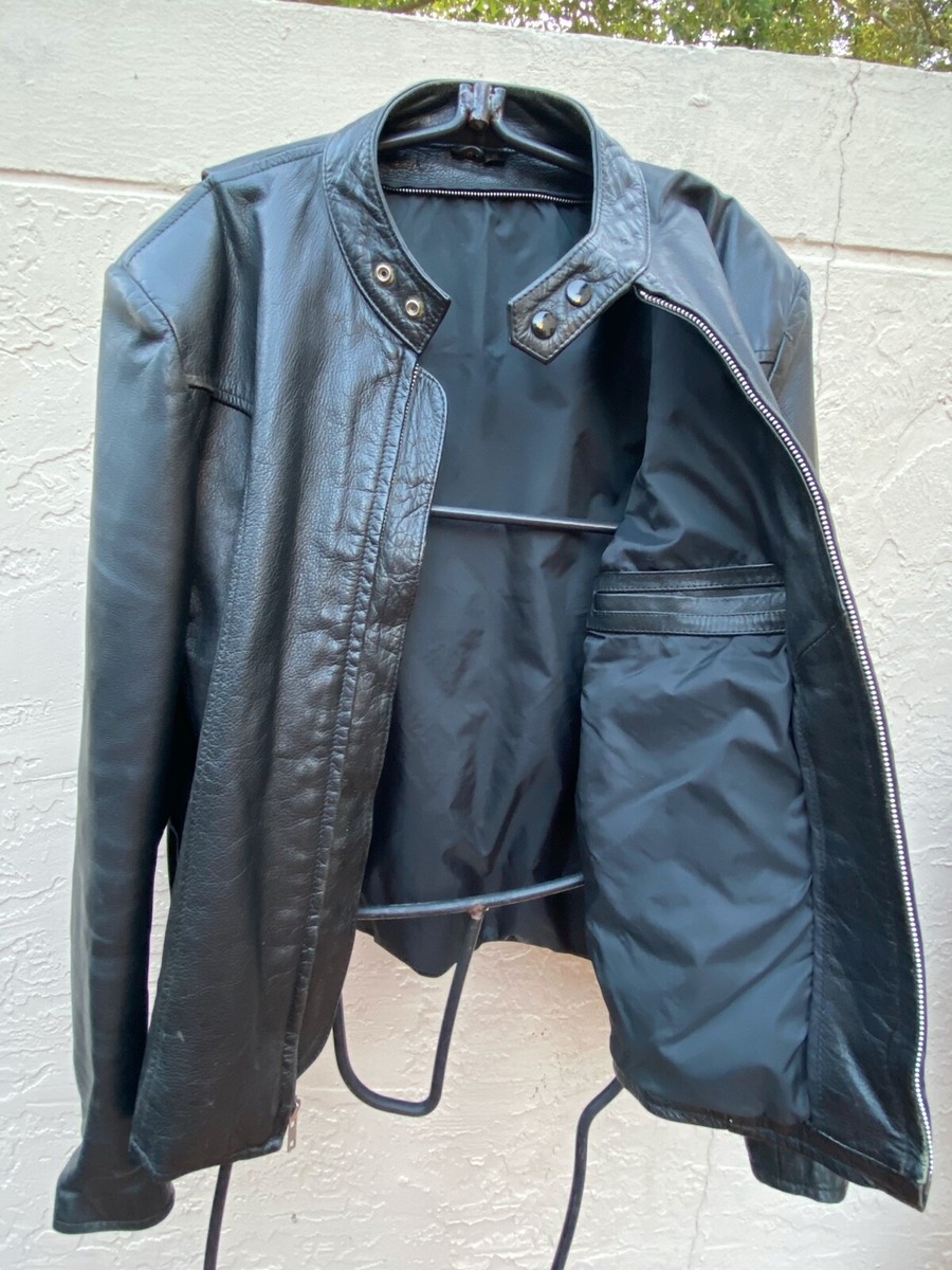VINTAGE CAFE RACER BLACK LEATHER MOTORCYCLE JACKET YKK ZIPPER SZ