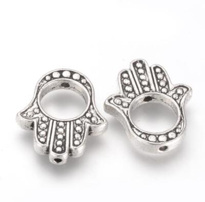 10 HAMSA HAND CHARMS PERLENRAHMEN 20mm ABSTANDSHALTER LOCH 8mm TIBETISCHES SILBER AO6