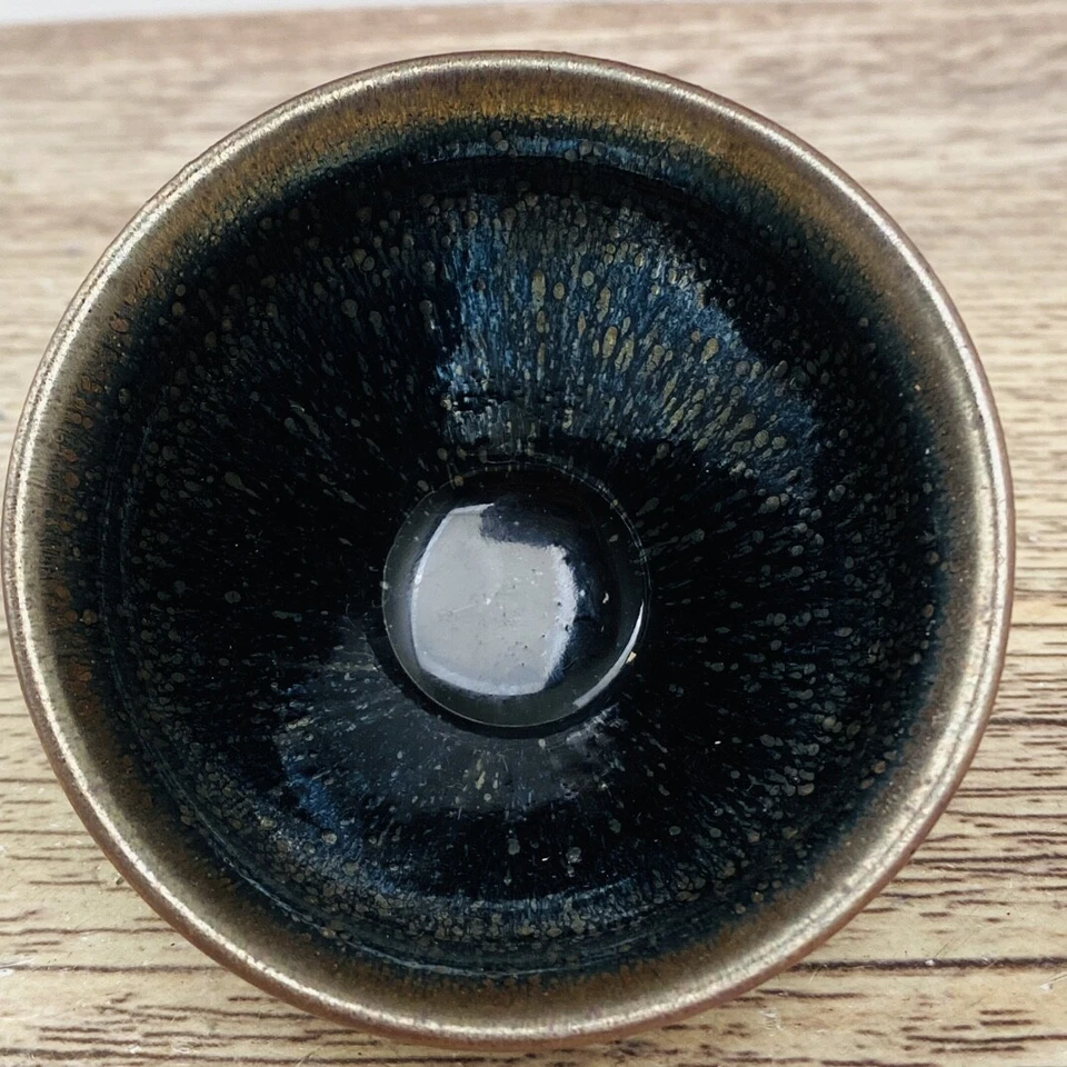 Taza de té jian horno de porcelana antigua china de 3,7" dinastía Song esmalte negro jianzhan Foto 3 de 4