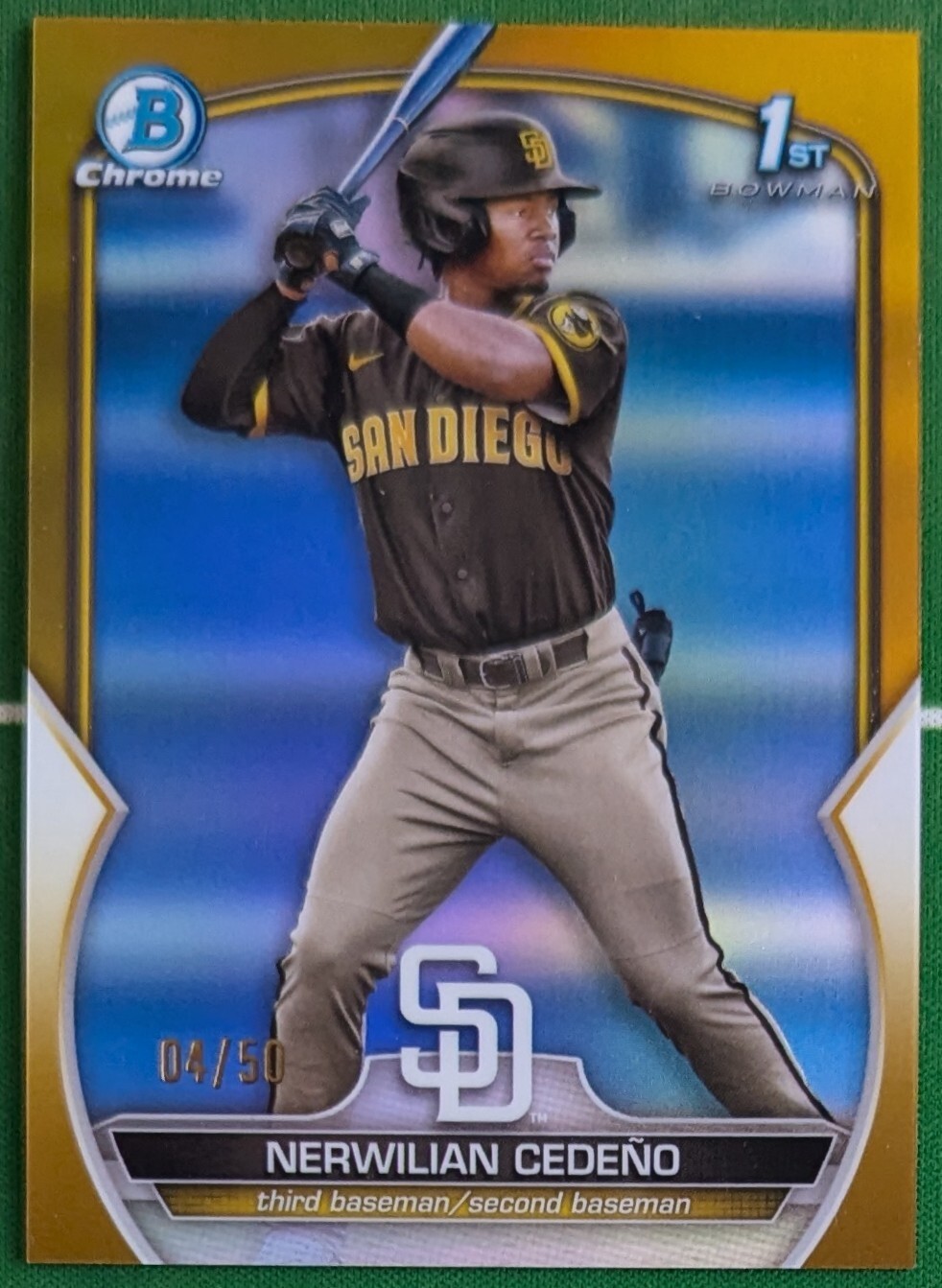2023 Bowman Chrome Nerwilian Cedeno 1st Gold Refractor /50 San Diego Padres