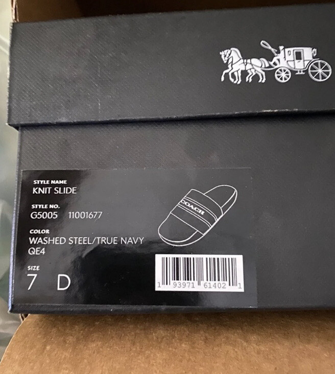 Coach Knit Slides Men’s size 7D New in box Grey​ Coach Men Knit Pool Slide Sandals Size US 7D Grey Navy Blue  main image 2