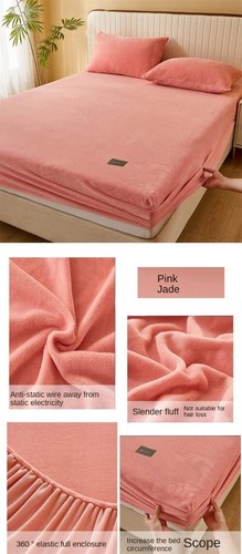 Thick Coral Fleece Quilted Bed Fitted Sheet SolidColor King Queen Size Soft Warm - Bild 15 von 28