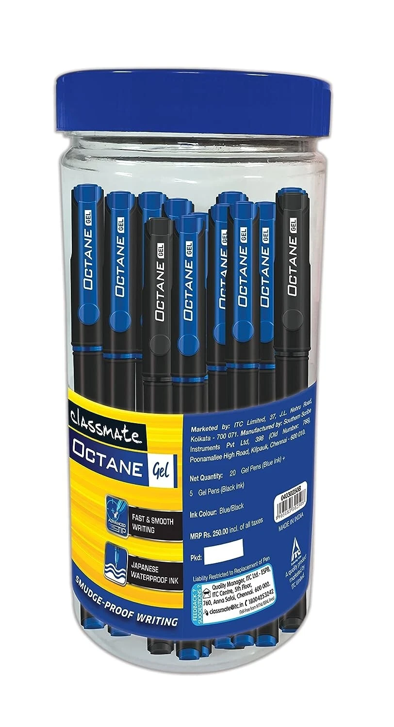 Classmate Octane- Blue and Black Gel Pens (Pack of 25)