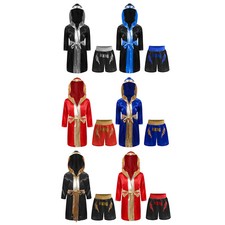 Boys Suit Comfortable Outfit Satin Sets Halloween Cloak Hooded Costume Boxing