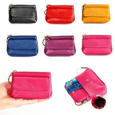 Genuine Leather Mini Womens Wallet w/Keychain Zipper Coin Purse Card Holder Gift