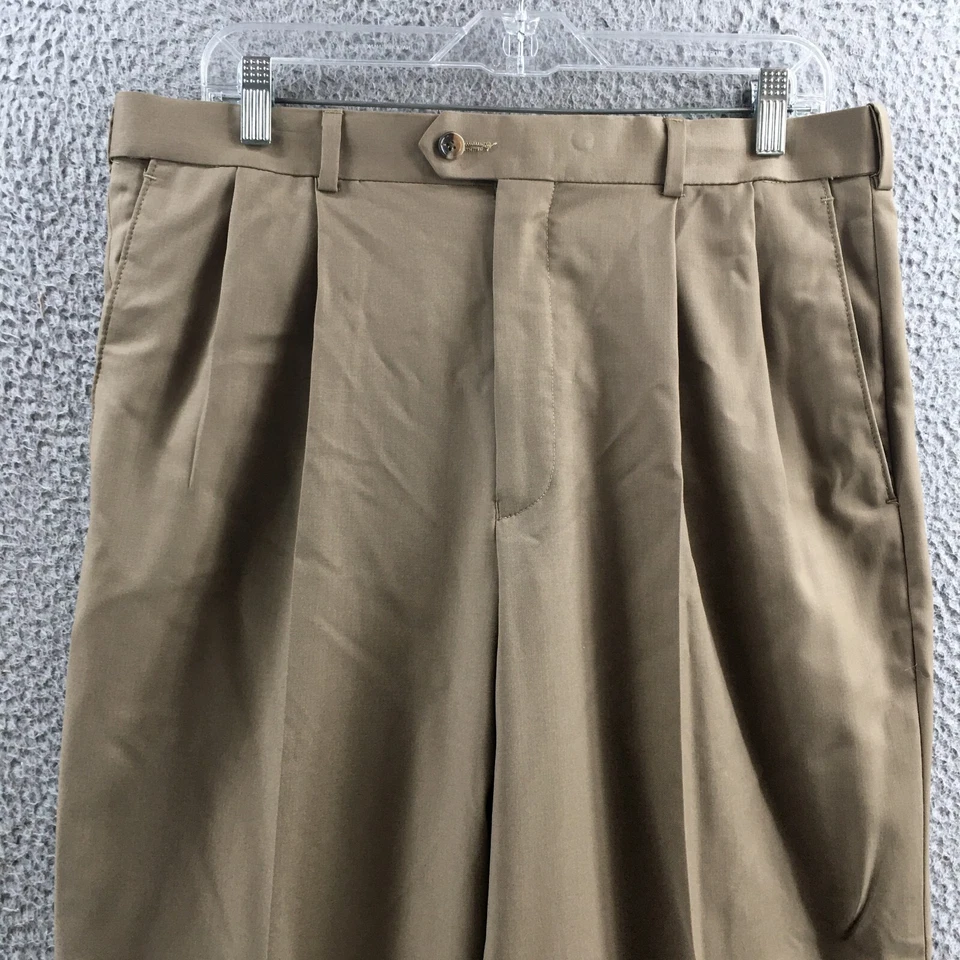 Pantalones de vestir Club Room para hombre 34 (actual 34X31) beige plisado tiro alto cremallera mosca NUEVO Foto 2 de 4